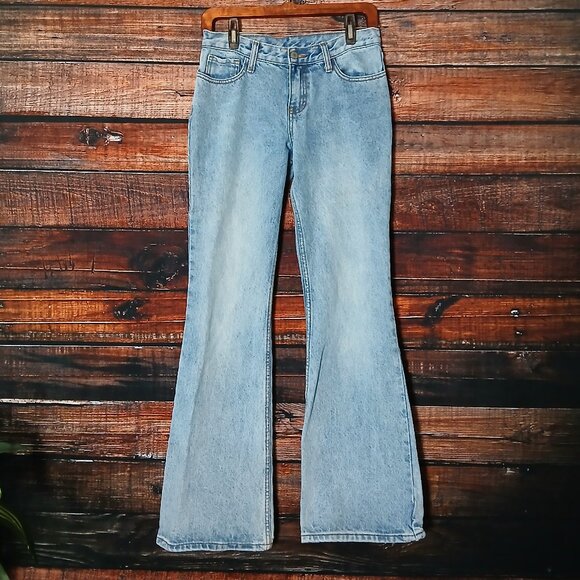 J Galt Jeans Size Small Flared Y2K Mid Rise Light Acid Wash Blue Denim PacSun - Picture 2 of 7